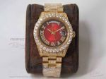 TW Replica 904L Rolex Day Date II Red Dial Yellow Gold Diamond Band 41 MM 2836 Watch